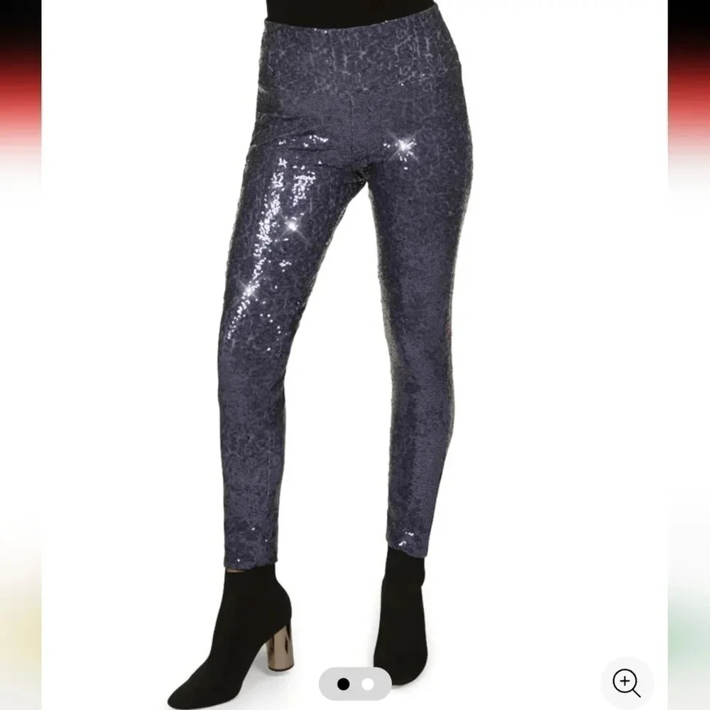 Tipsy Elves Blue Sequin High Waisted Leggings Women's Size L